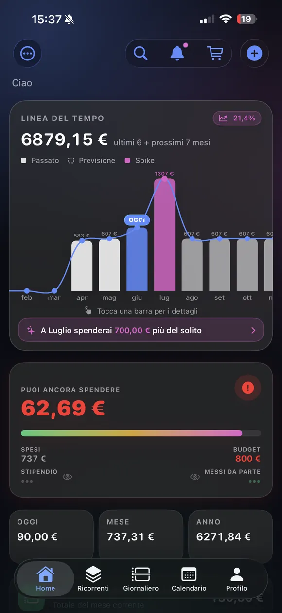 Schermata dell'app QuantoSpendo